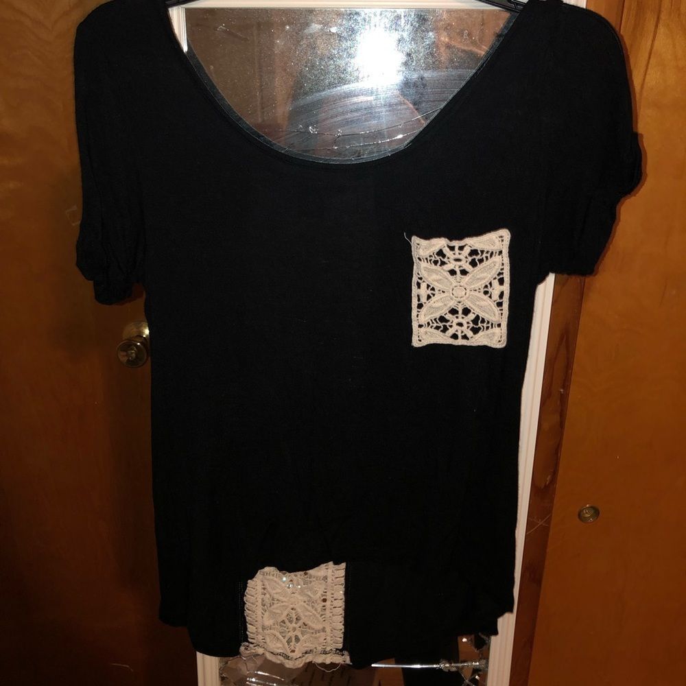 black and cream lace top